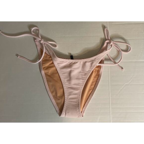 J Crew Pink Ribbed Curved Waist Cheeky Bikini Bottom - Small - Picture 1 of 4